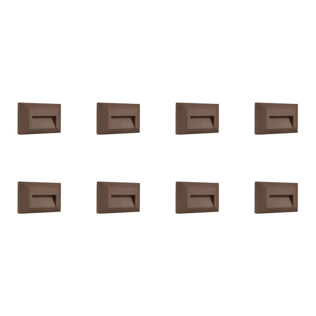 Outdoor Landscape Lighting LED 12V Low Voltage STA03 4x/8x/12x Package 2+2+2W 3CCT 3000K/4000K/5000K 12V Low Voltage Cast Aluminum Rectangular Surface Mount LED Stair Step or Deck Light Brown 8 Pack