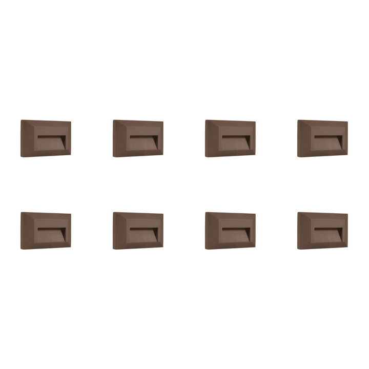 Outdoor Landscape Lighting LED 12V Low Voltage STA03 4x/8x/12x Package 2+2+2W 3CCT 3000K/4000K/5000K 12V Low Voltage Cast Aluminum Rectangular Surface Mount LED Stair Step or Deck Light Brown 8 Pack