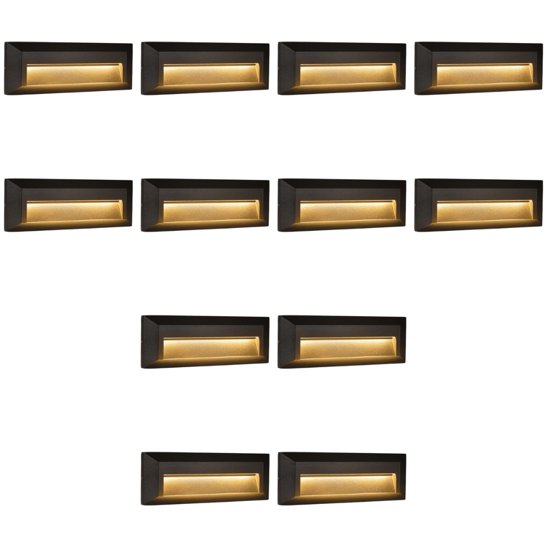 Outdoor Landscape Lighting LED 12V Low Voltage STA04 4x/8x/12x Package 3+3W 3CCT 3000K/4000K/5000K 12V Low Voltage Cast Aluminum Rectangular Surface Mount LED Step or Deck Light Black 12 Pack