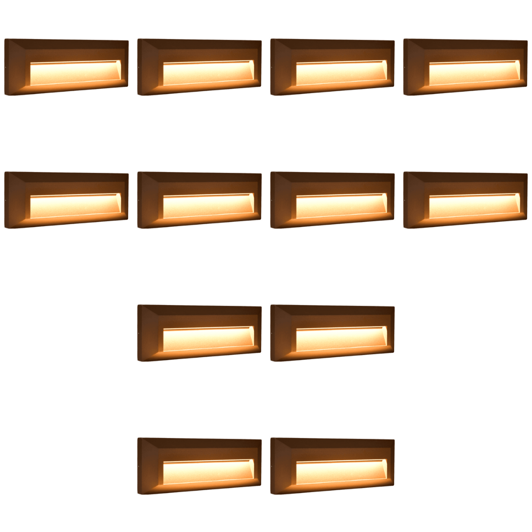 Outdoor Landscape Lighting LED 12V Low Voltage STA04 4x/8x/12x Package 3+3W 3CCT 3000K/4000K/5000K 12V Low Voltage Cast Aluminum Rectangular Surface Mount LED Step or Deck Light Brown 12 Pack