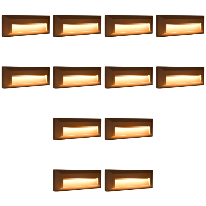 Outdoor Landscape Lighting LED 12V Low Voltage STA04 4x/8x/12x Package 3+3W 3CCT 3000K/4000K/5000K 12V Low Voltage Cast Aluminum Rectangular Surface Mount LED Step or Deck Light Brown 12 Pack