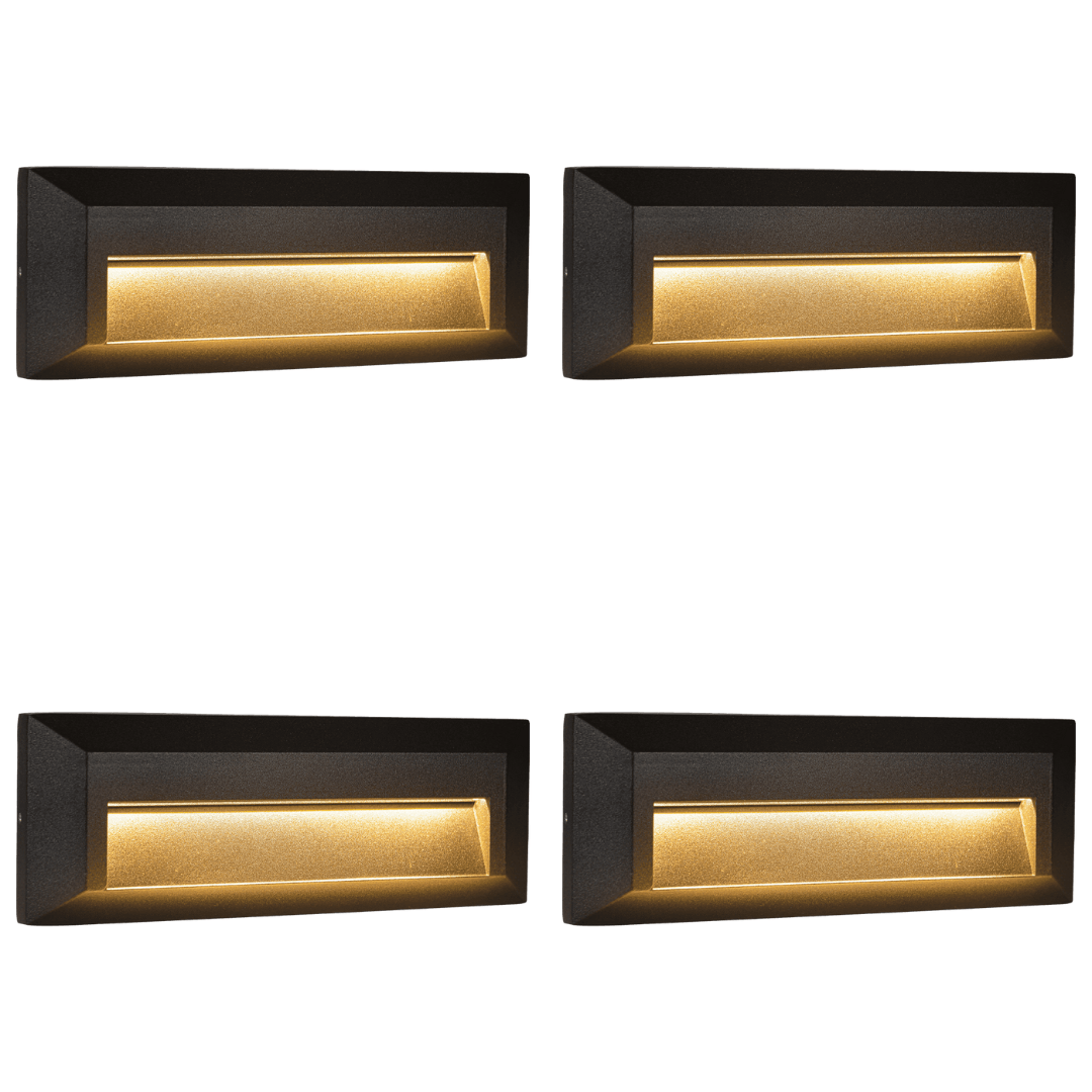 Outdoor Landscape Lighting LED 12V Low Voltage STA04 4x/8x/12x Package 3+3W 3CCT 3000K/4000K/5000K 12V Low Voltage Cast Aluminum Rectangular Surface Mount LED Step or Deck Light Black 4 Pack