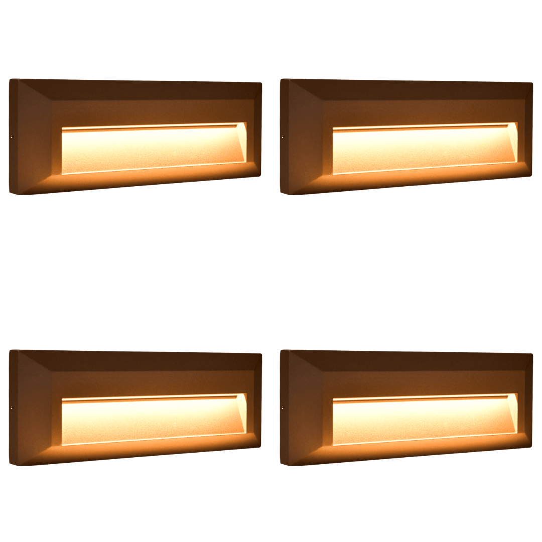 Outdoor Landscape Lighting LED 12V Low Voltage STA04 4x/8x/12x Package 3+3W 3CCT 3000K/4000K/5000K 12V Low Voltage Cast Aluminum Rectangular Surface Mount LED Step or Deck Light Brown 4 Pack