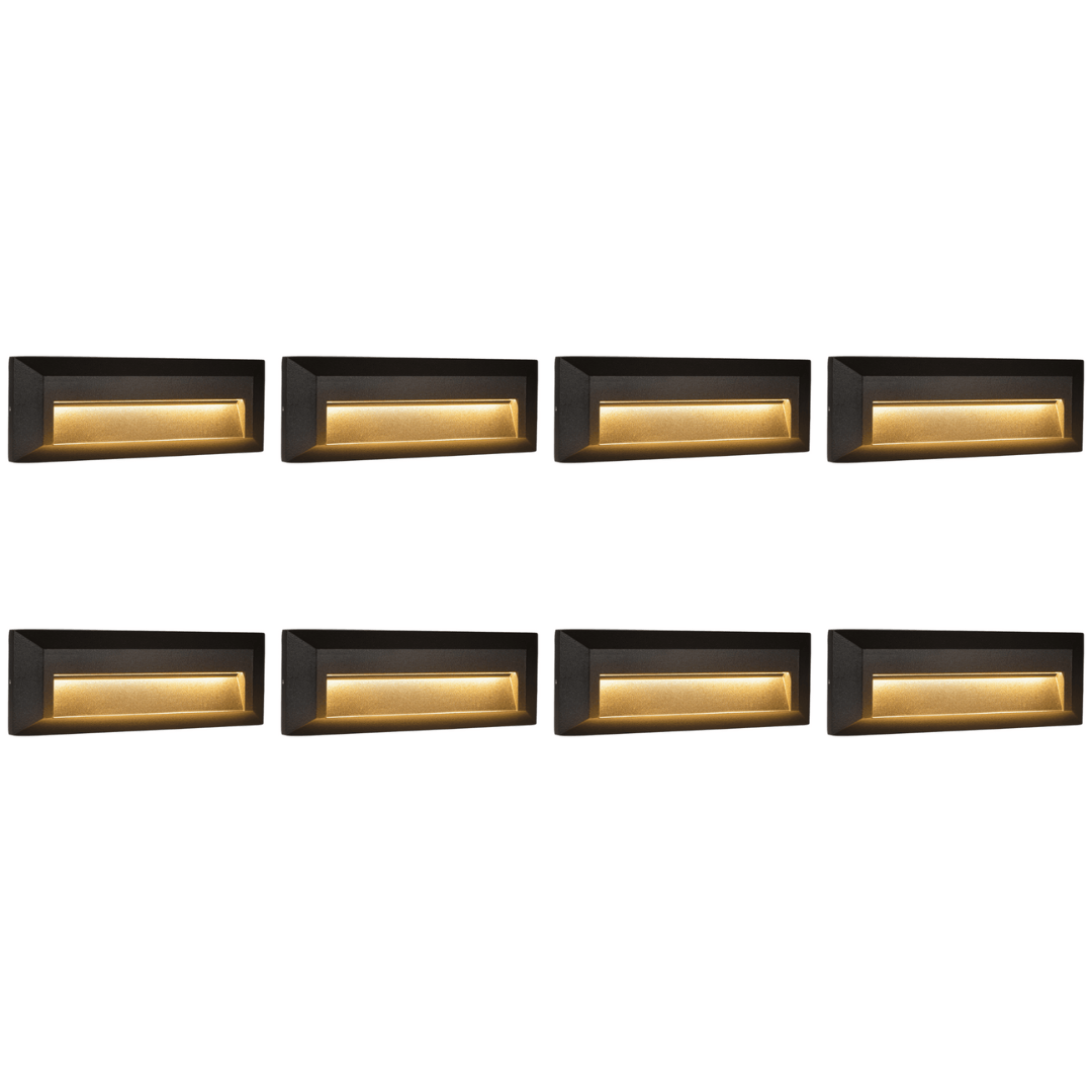 Outdoor Landscape Lighting LED 12V Low Voltage STA04 4x/8x/12x Package 3+3W 3CCT 3000K/4000K/5000K 12V Low Voltage Cast Aluminum Rectangular Surface Mount LED Step or Deck Light Black 8 Pack