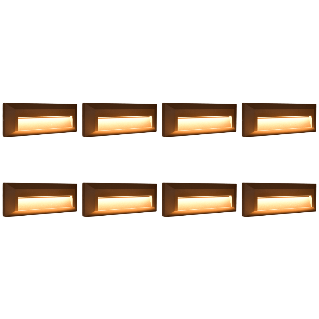 Outdoor Landscape Lighting LED 12V Low Voltage STA04 4x/8x/12x Package 3+3W 3CCT 3000K/4000K/5000K 12V Low Voltage Cast Aluminum Rectangular Surface Mount LED Step or Deck Light Brown 8 Pack