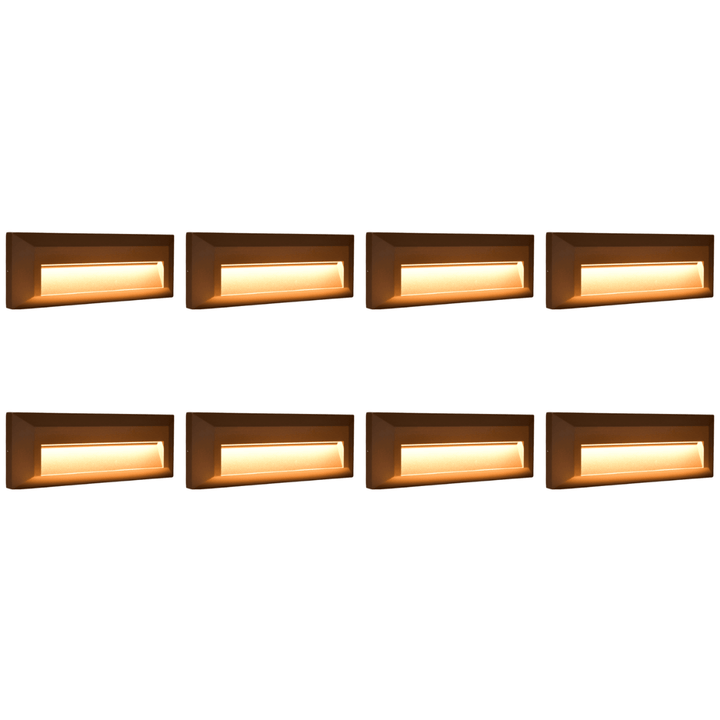 Outdoor Landscape Lighting LED 12V Low Voltage STA04 4x/8x/12x Package 3+3W 3CCT 3000K/4000K/5000K 12V Low Voltage Cast Aluminum Rectangular Surface Mount LED Step or Deck Light Brown 8 Pack