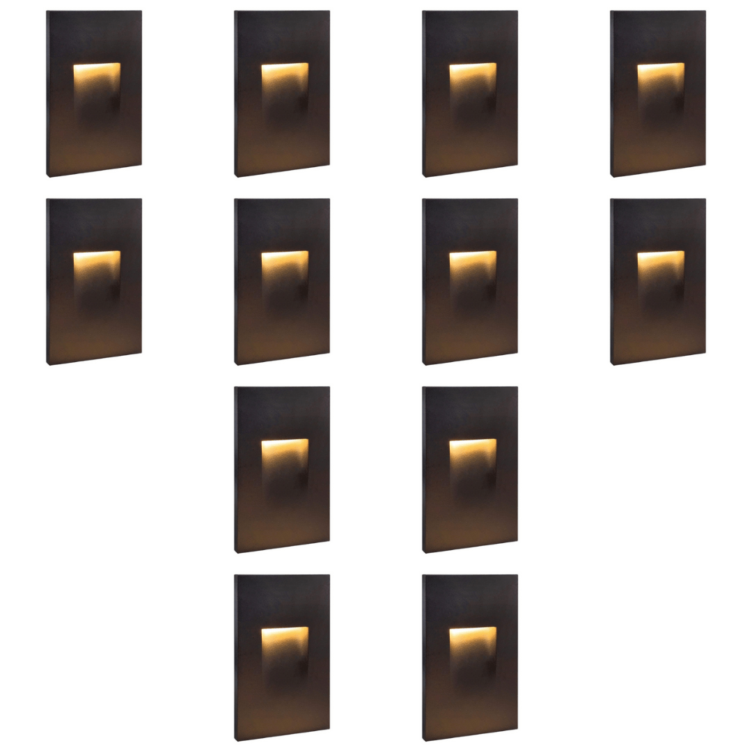 Outdoor Landscape Lighting LED 12V Low Voltage STA06 4x/8x/12x Package 3.5W 12V Low Voltage 3000K Warm White Integrated Rectangular Waterproof Vertical LED Aluminum Stair Step Light Wall Lighting Fixture Dark Bronze 12 Pack