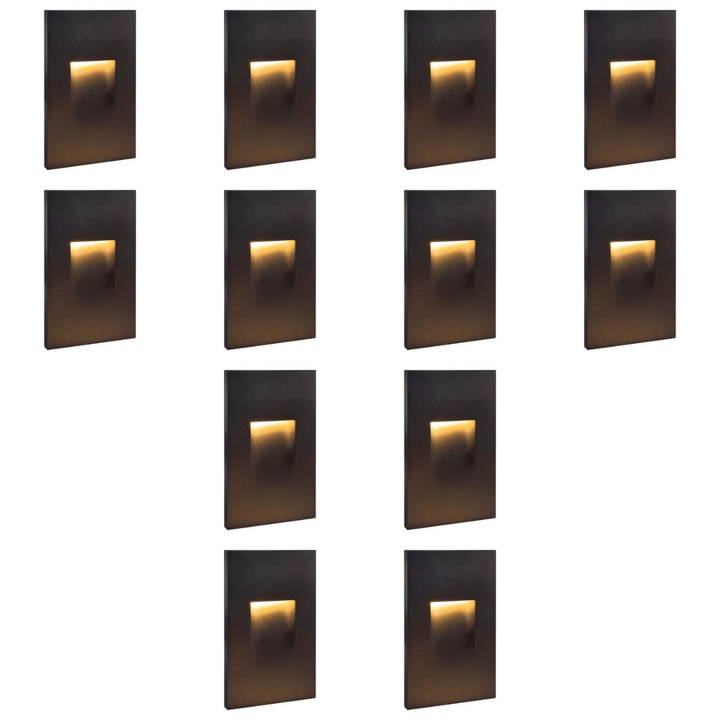 Outdoor Landscape Lighting LED 12V Low Voltage STA06 4x/8x/12x Package 3.5W 12V Low Voltage 3000K Warm White Integrated Rectangular Waterproof Vertical LED Aluminum Stair Step Light Wall Lighting Fixture Dark Bronze 12 Pack