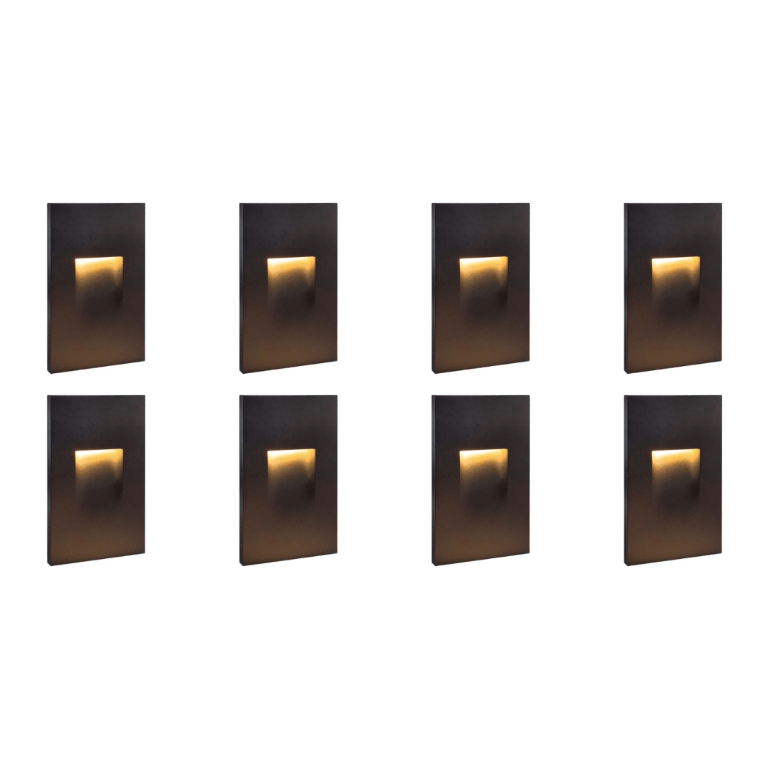Outdoor Landscape Lighting LED 12V Low Voltage STA06 4x/8x/12x Package 3.5W 12V Low Voltage 3000K Warm White Integrated Rectangular Waterproof Vertical LED Aluminum Stair Step Light Wall Lighting Fixture Dark Bronze 8 Pack