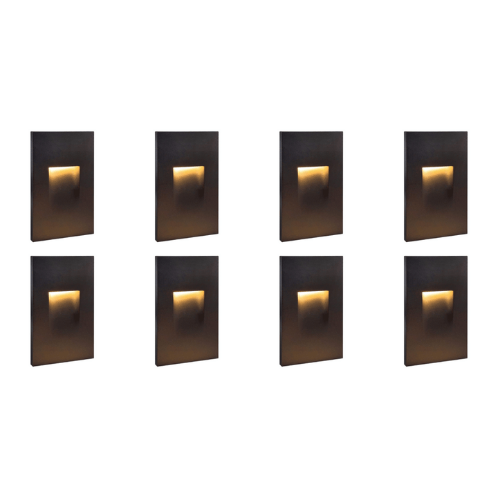 Outdoor Landscape Lighting LED 12V Low Voltage STA06 4x/8x/12x Package 3.5W 12V Low Voltage 3000K Warm White Integrated Rectangular Waterproof Vertical LED Aluminum Stair Step Light Wall Lighting Fixture Dark Bronze 8 Pack