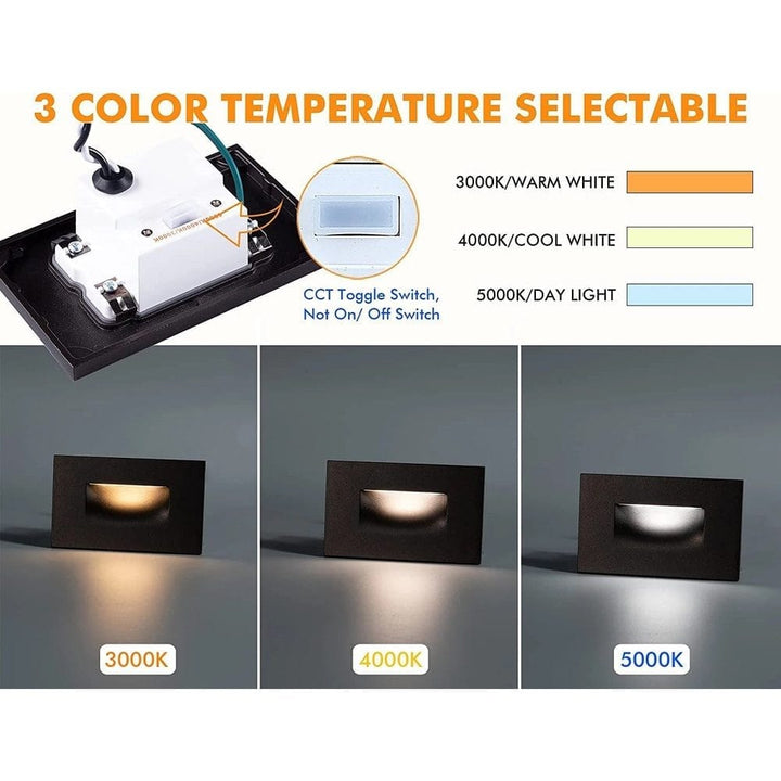 Outdoor Landscape Lighting LED 12V Low Voltage STA07 4x/8x/12x Package 3W 12V Low Voltage 3CCT Rectangular Waterproof Horizontal LED Aluminum Stairs Step Light Fixture