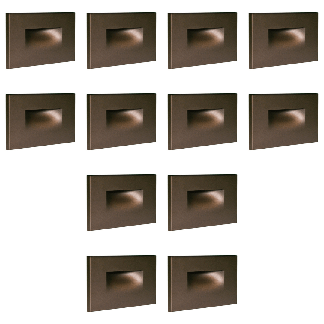 Outdoor Landscape Lighting LED 12V Low Voltage STA07 4x/8x/12x Package 3W 12V Low Voltage 3CCT Rectangular Waterproof Horizontal LED Aluminum Stairs Step Light Fixture Dark Bronze 12 Pack