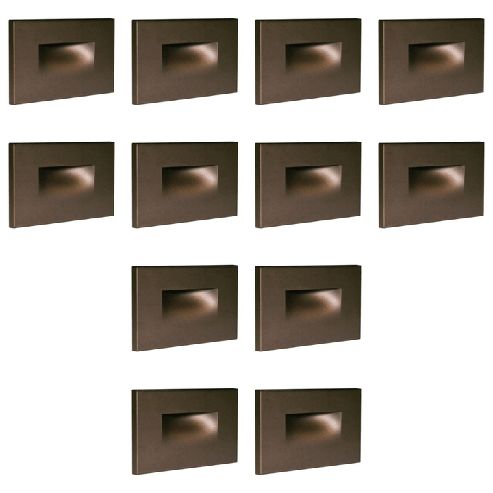 Outdoor Landscape Lighting LED 12V Low Voltage STA07 4x/8x/12x Package 3W 12V Low Voltage 3CCT Rectangular Waterproof Horizontal LED Aluminum Stairs Step Light Fixture Dark Bronze 12 Pack