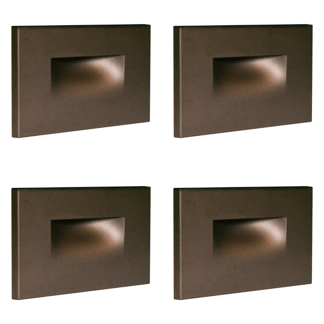 Outdoor Landscape Lighting LED 12V Low Voltage STA07 4x/8x/12x Package 3W 12V Low Voltage 3CCT Rectangular Waterproof Horizontal LED Aluminum Stairs Step Light Fixture Dark Bronze 4 Pack