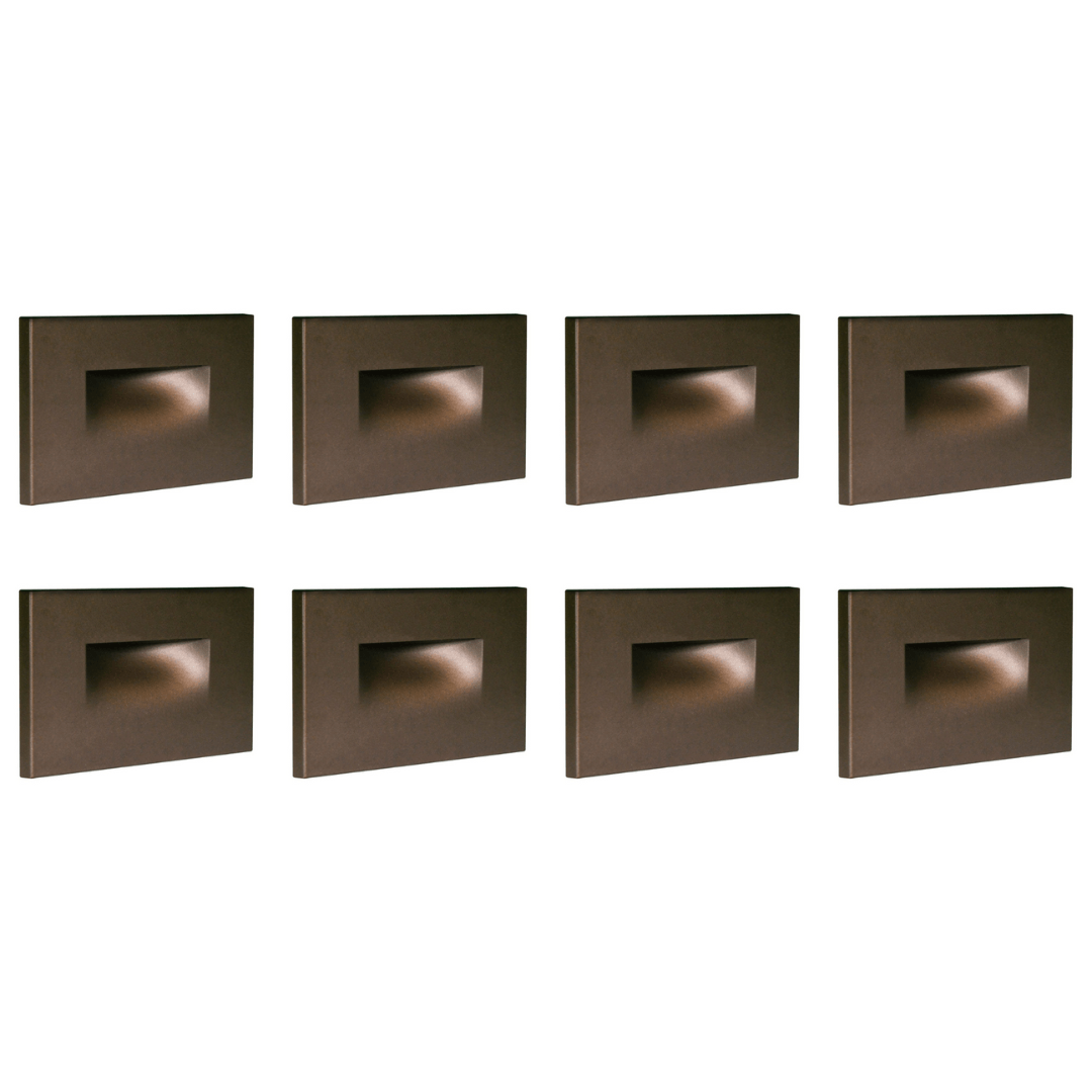 Outdoor Landscape Lighting LED 12V Low Voltage STA07 4x/8x/12x Package 3W 12V Low Voltage 3CCT Rectangular Waterproof Horizontal LED Aluminum Stairs Step Light Fixture Dark Bronze 8 Pack