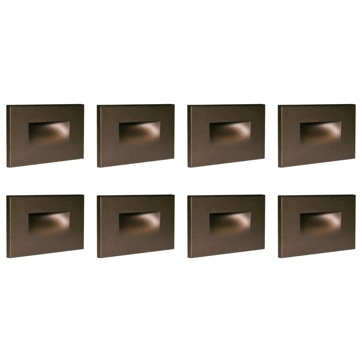 Outdoor Landscape Lighting LED 12V Low Voltage STA07 4x/8x/12x Package 3W 12V Low Voltage 3CCT Rectangular Waterproof Horizontal LED Aluminum Stairs Step Light Fixture Dark Bronze 8 Pack