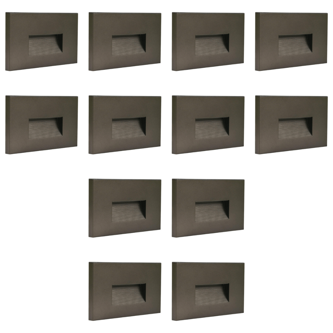 Outdoor Landscape Lighting LED 12V Low Voltage STA08 4x/8x/12x Package 3.5W 12V Low Voltage 3CCT Rectangular Waterproof Horizontal LED Aluminum Stair Step Light Fixture Dark Bronze 12 Pack