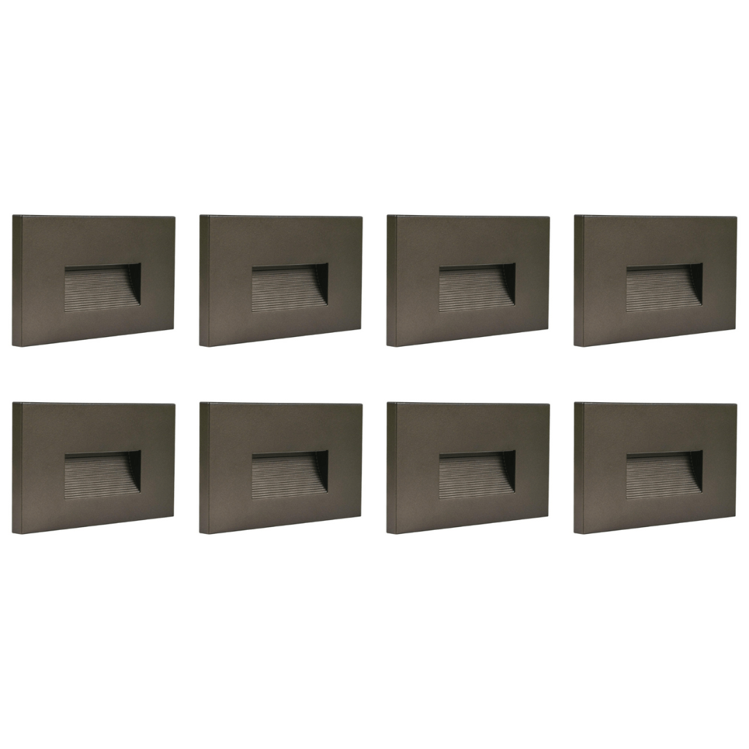Outdoor Landscape Lighting LED 12V Low Voltage STA08 4x/8x/12x Package 3.5W 12V Low Voltage 3CCT Rectangular Waterproof Horizontal LED Aluminum Stair Step Light Fixture Dark Bronze 8 Pack