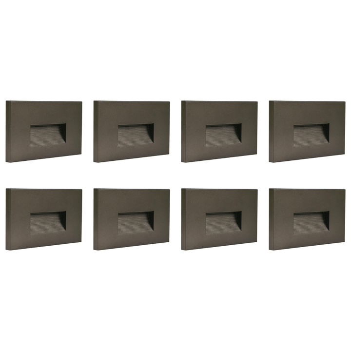 Outdoor Landscape Lighting LED 12V Low Voltage STA08 4x/8x/12x Package 3.5W 12V Low Voltage 3CCT Rectangular Waterproof Horizontal LED Aluminum Stair Step Light Fixture Dark Bronze 8 Pack