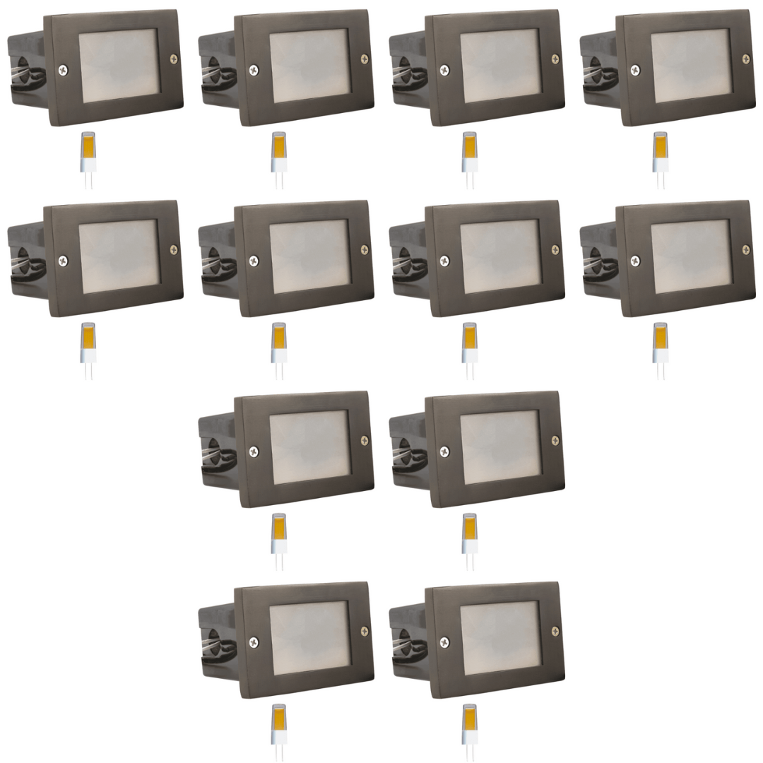 Outdoor Landscape Lighting LED 12V Low Voltage STB15 4x/8x/12x Package Horizontal Waterproof LED Brass 4.5" Brick Lights Outdoor Edge Step Light 12V Low Voltage 3W 3000K Bulb 12 Pack