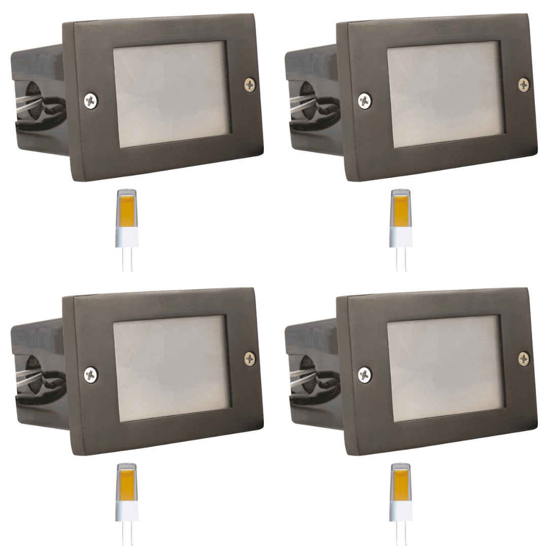 Outdoor Landscape Lighting LED 12V Low Voltage STB15 4x/8x/12x Package Horizontal Waterproof LED Brass 4.5" Brick Lights Outdoor Edge Step Light 12V Low Voltage 3W 3000K Bulb 4 Pack
