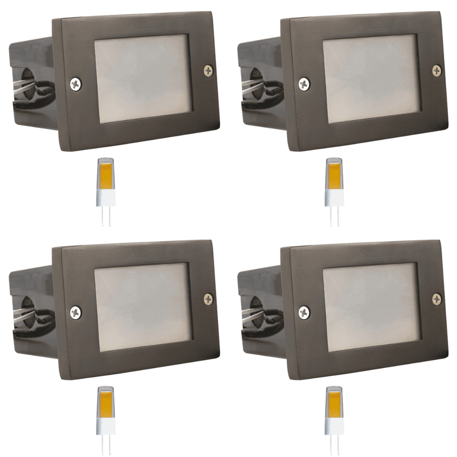 Outdoor Landscape Lighting LED 12V Low Voltage STB15 4x/8x/12x Package Horizontal Waterproof LED Brass 4.5" Brick Lights Outdoor Edge Step Light 12V Low Voltage 3W 3000K Bulb 4 Pack