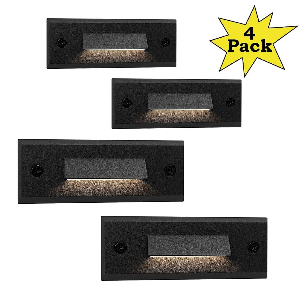 Outdoor Landscape Lighting LED 12V Low Voltage STLA04 4-Pack 1W Slim Black Low Voltage 2700K Warm White Integrated LED Outdoor Step Lights Package, 12V LED Deck Lights Landscape Lights