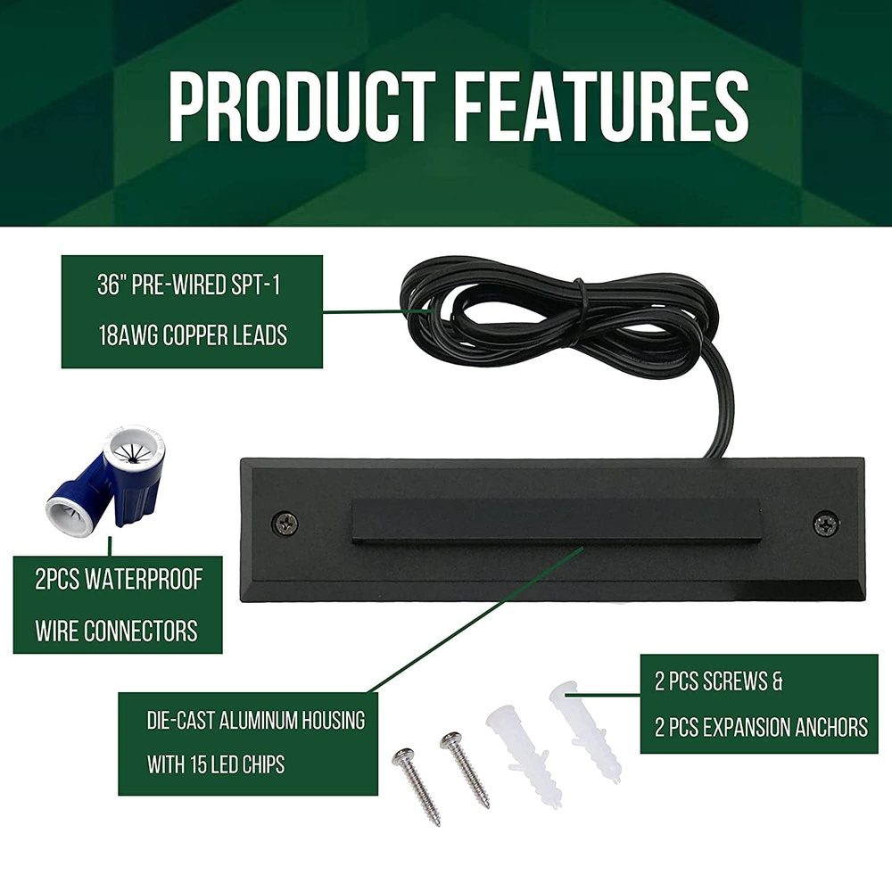 Outdoor Landscape Lighting LED 12V Low Voltage STLA06 2x/6x/12x Package 2W Slim Black Low Voltage 2700K/3000K Warm White Integrated LED Outdoor Step Lights Package, 12V LED Deck Lights Landscape Lights
