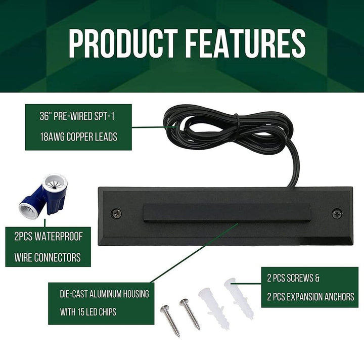 Outdoor Landscape Lighting LED 12V Low Voltage STLA06 2x/6x/12x Package 2W Slim Black Low Voltage 2700K/3000K Warm White Integrated LED Outdoor Step Lights Package, 12V LED Deck Lights Landscape Lights