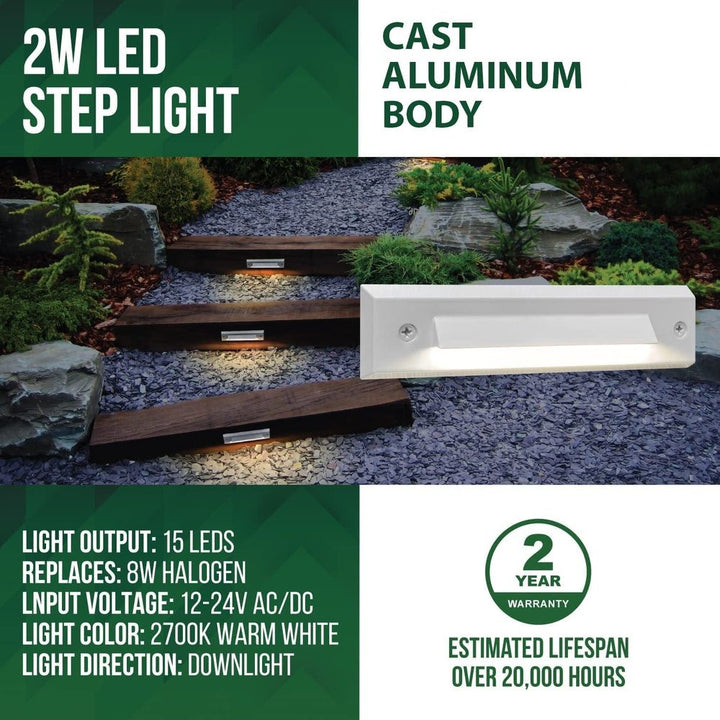 Outdoor Landscape Lighting LED 12V Low Voltage STLA06 6-Pack 2W Slim White Low Voltage 2700K Warm White Integrated LED Outdoor Step Lights Package, 12V LED Deck Lights Landscape Lights
