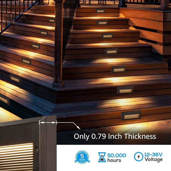 Outdoor Landscape Lighting LED 12V Low Voltage STLA09 6-Pack 3W/4W/5W Selectable Wattage 5CCT Low Voltage 9" LED Outdoor Step Lights, 12V-24V Integrated LED Deck Lights Landscape Lights