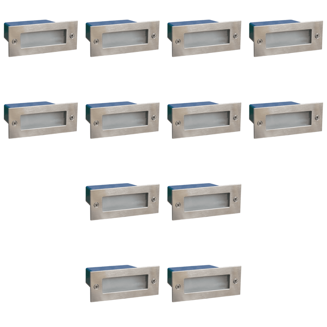 Outdoor Landscape Lighting LED 12V Low Voltage STS02 4x/8x/12x Package Outdoor Recessed Brick Wall Light 12V Low Voltage 3W 3000K Warm White Integrated LED Step/ Stair Lighting Fixture 12 Pack
