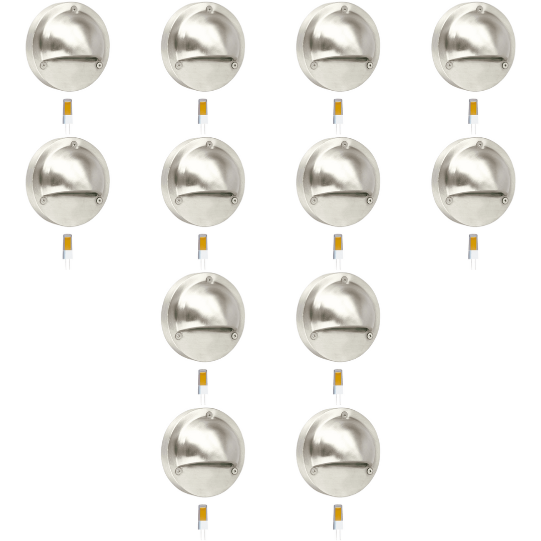 Outdoor Landscape Lighting LED 12V Low Voltage STS09 4x/8x/12x Package LED Round Stainless Steel Deck Light Surface Mount 12V Low Voltage Landscape Lighting 3W 3000K Bulb 12 Pack