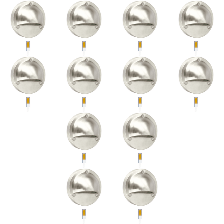 Outdoor Landscape Lighting LED 12V Low Voltage STS09 4x/8x/12x Package LED Round Stainless Steel Deck Light Surface Mount 12V Low Voltage Landscape Lighting 3W 3000K Bulb 12 Pack