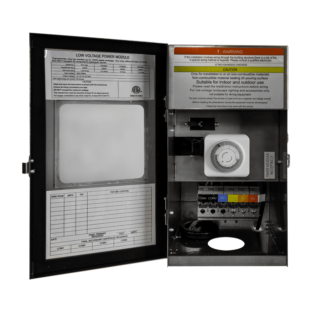 Outdoor Landscape Lighting LED 12V Low Voltage TSRPT600 600W Multi Tap Low Voltage Transformer with Photocell and Manual Dial Timer IP65 Waterproof