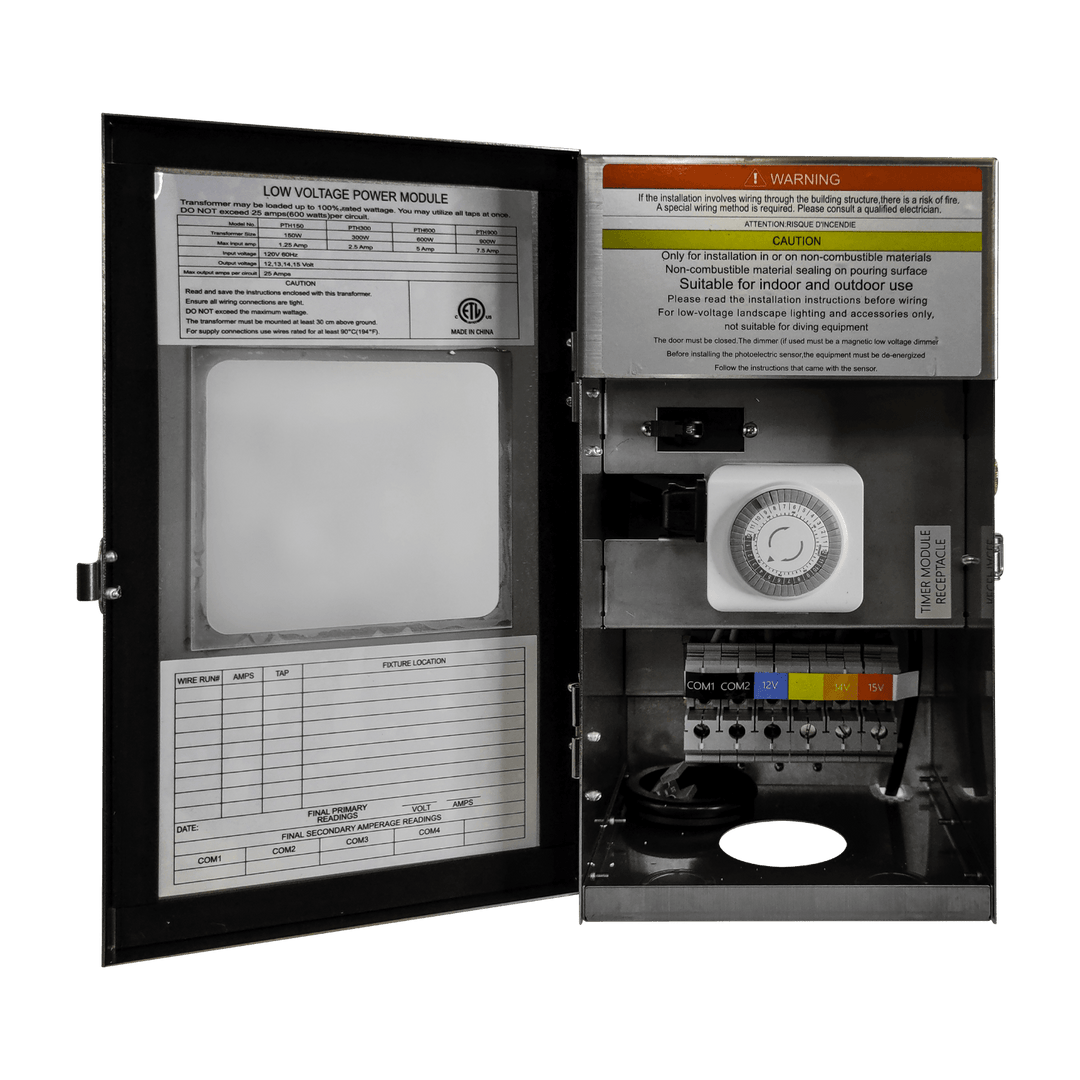 Outdoor Landscape Lighting LED 12V Low Voltage TSRPT600 600W Multi Tap Low Voltage Transformer with Photocell and Manual Dial Timer IP65 Waterproof