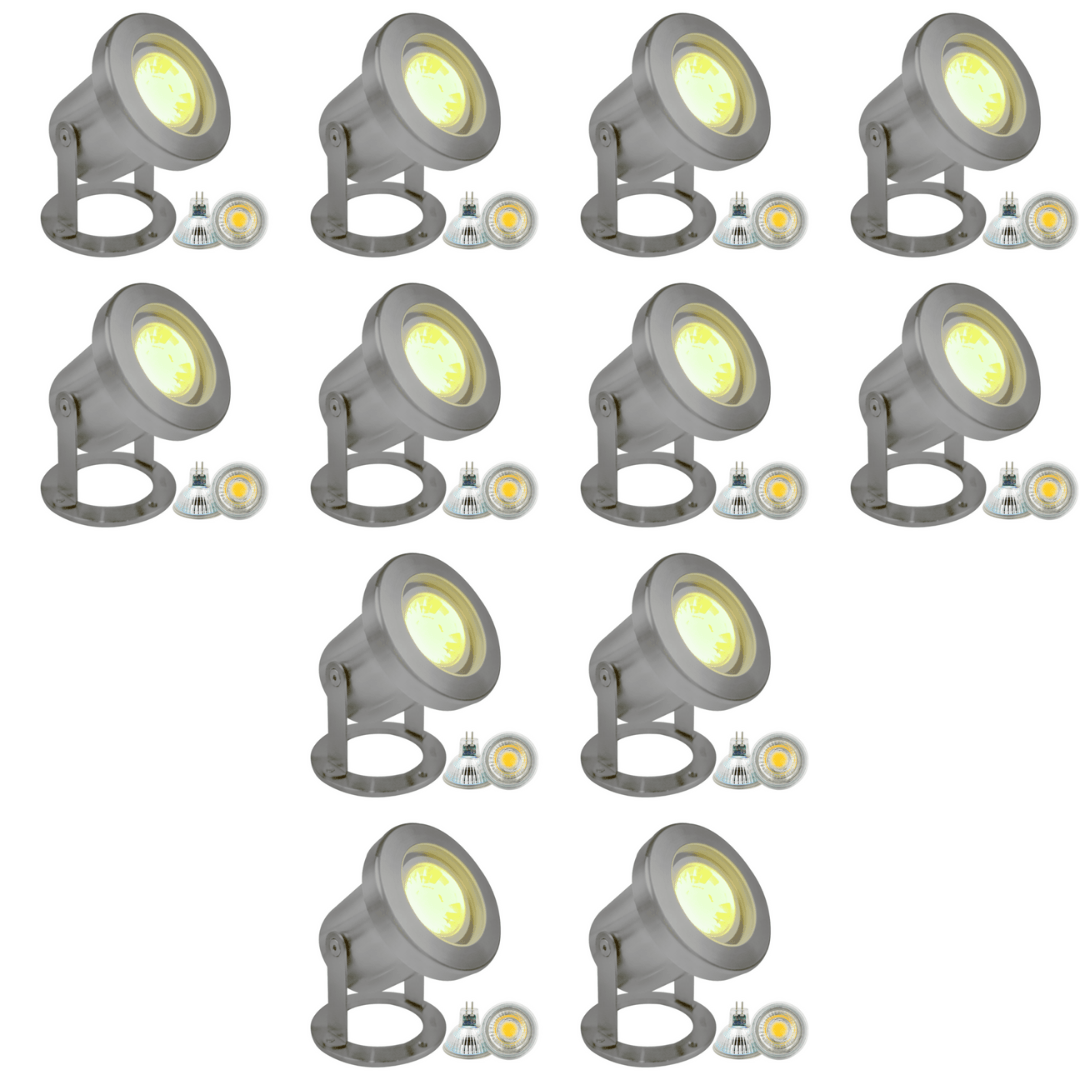 Outdoor Landscape Lighting LED 12V Low Voltage ULB03 4x/8x/12x Package Stainless Steel 12V Low Voltage Underwater Landscape LED Fountain Light Pond Lighting with MR16 5W 3000K Bulb 12 Pack