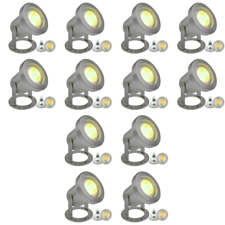 Outdoor Landscape Lighting LED 12V Low Voltage ULB03 4x/8x/12x Package Stainless Steel 12V Low Voltage Underwater Landscape LED Fountain Light Pond Lighting with MR16 5W 3000K Bulb 12 Pack