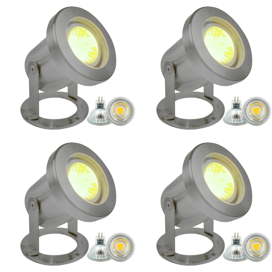 Outdoor Landscape Lighting LED 12V Low Voltage ULB03 4x/8x/12x Package Stainless Steel 12V Low Voltage Underwater Landscape LED Fountain Light Pond Lighting with MR16 5W 3000K Bulb 4 Pack