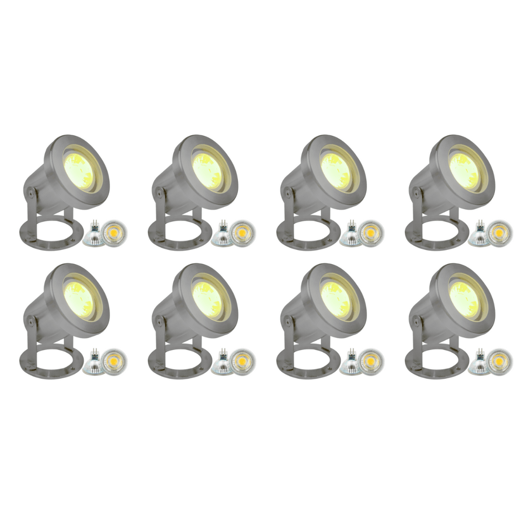 Outdoor Landscape Lighting LED 12V Low Voltage ULB03 4x/8x/12x Package Stainless Steel 12V Low Voltage Underwater Landscape LED Fountain Light Pond Lighting with MR16 5W 3000K Bulb 8 Pack