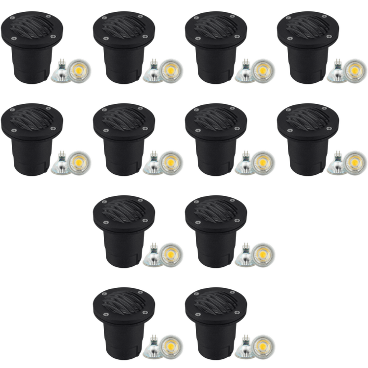 Outdoor Landscape Lighting LED 12V Low Voltage UNA06 4x/8x/12x Package Cast Aluminum 12V Low Voltage Round Grill LED In-ground Well Light IP65 Waterproof with MR16 5W 3000K Bulb 12 pack