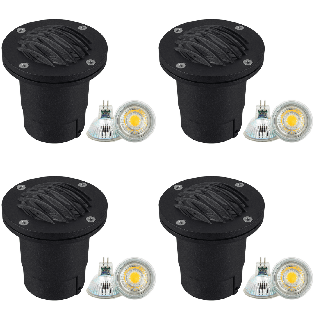 Outdoor Landscape Lighting LED 12V Low Voltage UNA06 4x/8x/12x Package Cast Aluminum 12V Low Voltage Round Grill LED In-ground Well Light IP65 Waterproof with MR16 5W 3000K Bulb 4 Pack