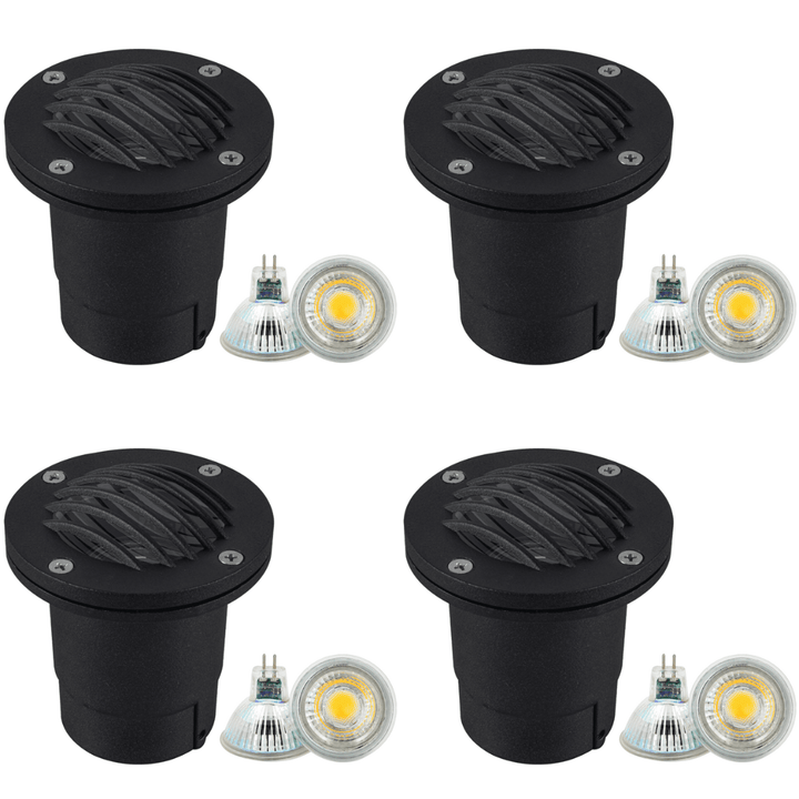 Outdoor Landscape Lighting LED 12V Low Voltage UNA06 4x/8x/12x Package Cast Aluminum 12V Low Voltage Round Grill LED In-ground Well Light IP65 Waterproof with MR16 5W 3000K Bulb 4 Pack