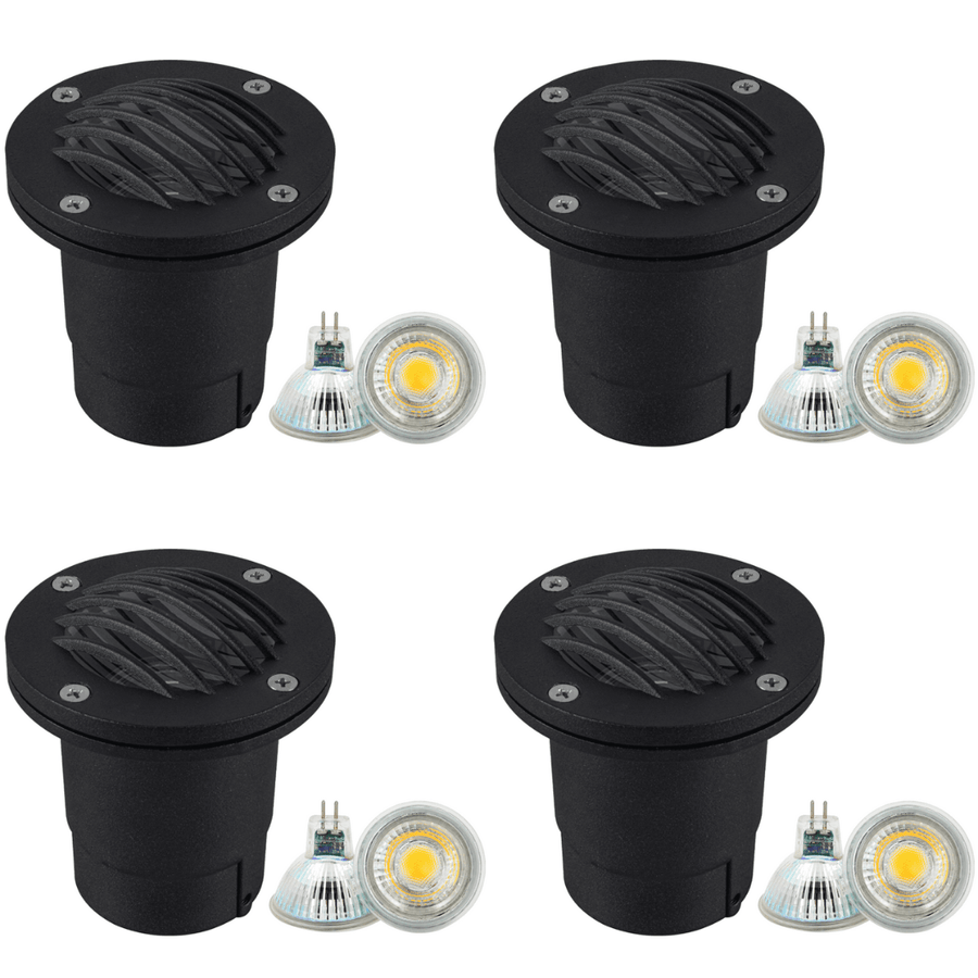 Outdoor Landscape Lighting LED 12V Low Voltage UNA06 4x/8x/12x Package Cast Aluminum 12V Low Voltage Round Grill LED In-ground Well Light IP65 Waterproof with MR16 5W 3000K Bulb 4 Pack