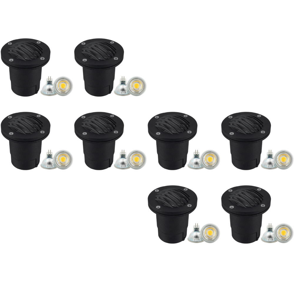 Outdoor Landscape Lighting LED 12V Low Voltage UNA06 4x/8x/12x Package Cast Aluminum 12V Low Voltage Round Grill LED In-ground Well Light IP65 Waterproof with MR16 5W 3000K Bulb 8 Pack