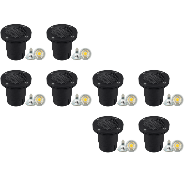 Outdoor Landscape Lighting LED 12V Low Voltage UNA06 4x/8x/12x Package Cast Aluminum 12V Low Voltage Round Grill LED In-ground Well Light IP65 Waterproof with MR16 5W 3000K Bulb 8 Pack