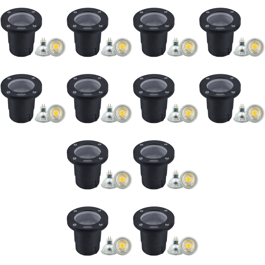 Outdoor Landscape Lighting LED 12V Low Voltage UNA07 4x/8x/12x Package Cast Aluminum 12V Low Voltage Round LED In-ground Well Light IP65 Waterproof with MR16 5W 3000K Bulb 12 Pack