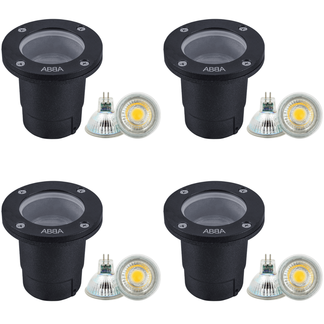 Outdoor Landscape Lighting LED 12V Low Voltage UNA07 4x/8x/12x Package Cast Aluminum 12V Low Voltage Round LED In-ground Well Light IP65 Waterproof with MR16 5W 3000K Bulb 4 Pack