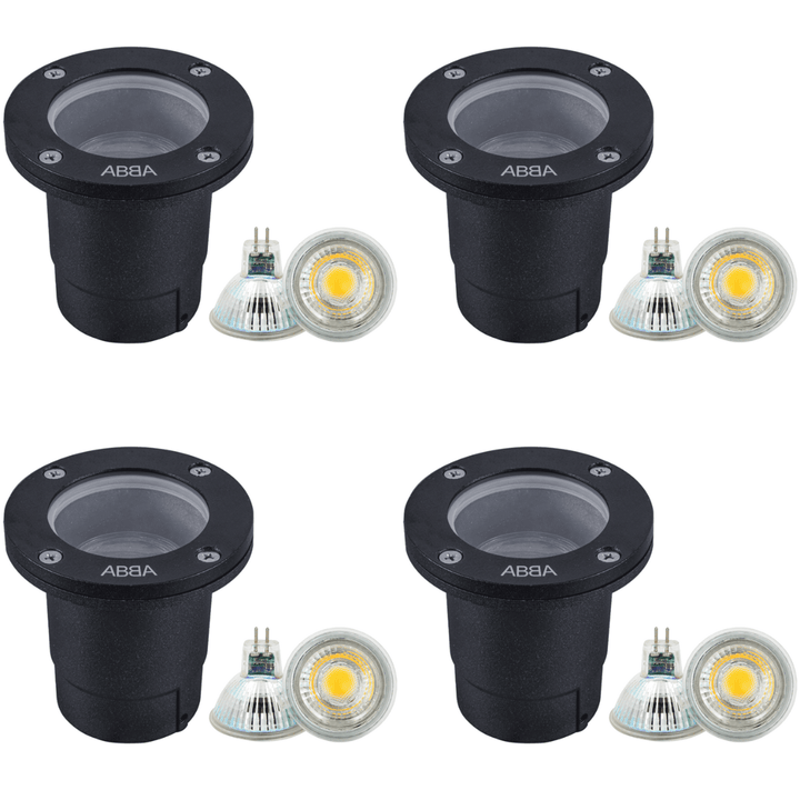 Outdoor Landscape Lighting LED 12V Low Voltage UNA07 4x/8x/12x Package Cast Aluminum 12V Low Voltage Round LED In-ground Well Light IP65 Waterproof with MR16 5W 3000K Bulb 4 Pack