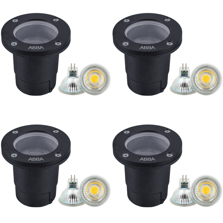 Outdoor Landscape Lighting LED 12V Low Voltage UNA07 4x/8x/12x Package Cast Aluminum 12V Low Voltage Round LED In-ground Well Light IP65 Waterproof with MR16 5W 3000K Bulb 4 Pack